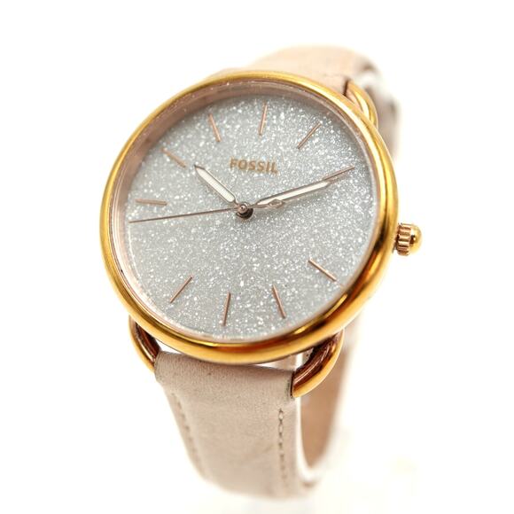 Fossil Tailor Glitter Rose Gold Tone 35mm Watch Beige Leather ES4421 New Battery - Picture 1 of 16